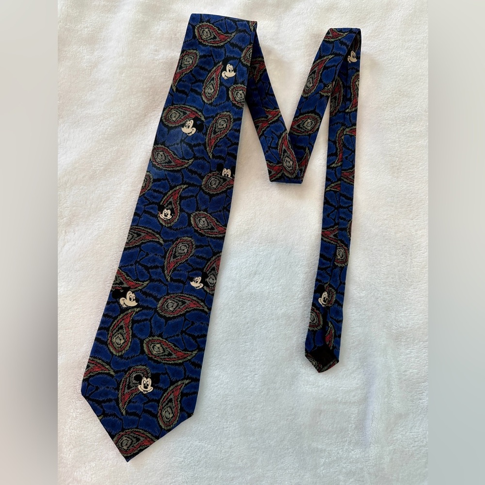 Walt Disney Mickey Mouse Blue Silk Paisley Tie Vintage
